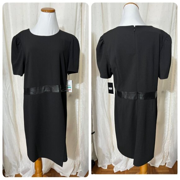 DKNY Womens Faux Wrap Polyester Sheath Dress Sz 2 in Black - Picture 2 of 11
